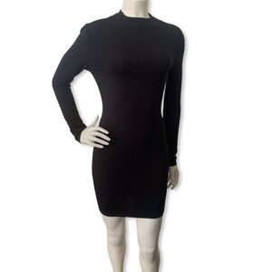 WOMENS HIGH NECK LONG SLEEVE BASIC BODYCON DRESS